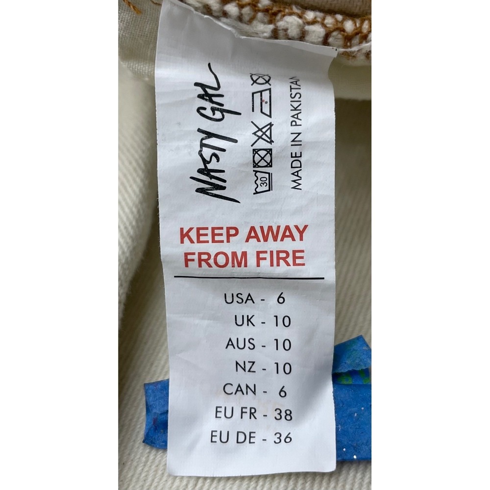 Nasty Gal High Waist Straight Leg Pants Womens 6 Beige Front Seam Split Hem Read - Picture 11 of 12